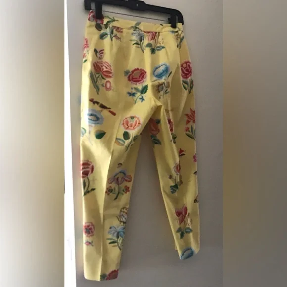 Vintage Judy Lee Cole Cropped Pants High Rise Size 4 Retro Yellow floral - Picture 2 of 4